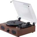 Amazon Basics Desktop Vinyl Record Player Turntable with Bluetooth Playback, Built-in Speakers, 3-Speed, Wireless Playback, Black