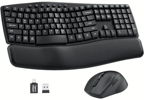 Ergonomic Wireless Keyboard and Mouse Combo, 30dB Quiet Full Size Keyboard Set with Wave Keys & Soft Palm Rest, Dual-System Switch for Windows/Mac, Ideal for Business Teams Home Office—Sablute