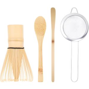 Matcha Whisk Set, 4-Pack Matcha Kit Accessory with 100-Prong Handmade Bamboo Chasen Wisk Mixer, Scoop, Spoon, and Sifter, Perfect for Making Ceremonial Macha Tea, Gift for Mocha Lovers