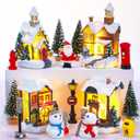 16 Pieces Christmas Village Set - Battery Operated Houses, Xmas Town Scene Desktop Ornament, Figurines, Accessories, Resin Buildings, Landscape Decor