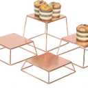 Dessert Table Risers Display Stands Food display Rose gold Metal Square Retail Pizza,Cupcake,Candy Stands Food Platter Tray,6x6 INCH,Set of 4