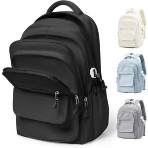 Lightweight School Backpack for Women Men, Multi Pocket Backpack for College Students, Waterproof Middle School Bags, Simple Bookbag for Teens Girls Boys, Black