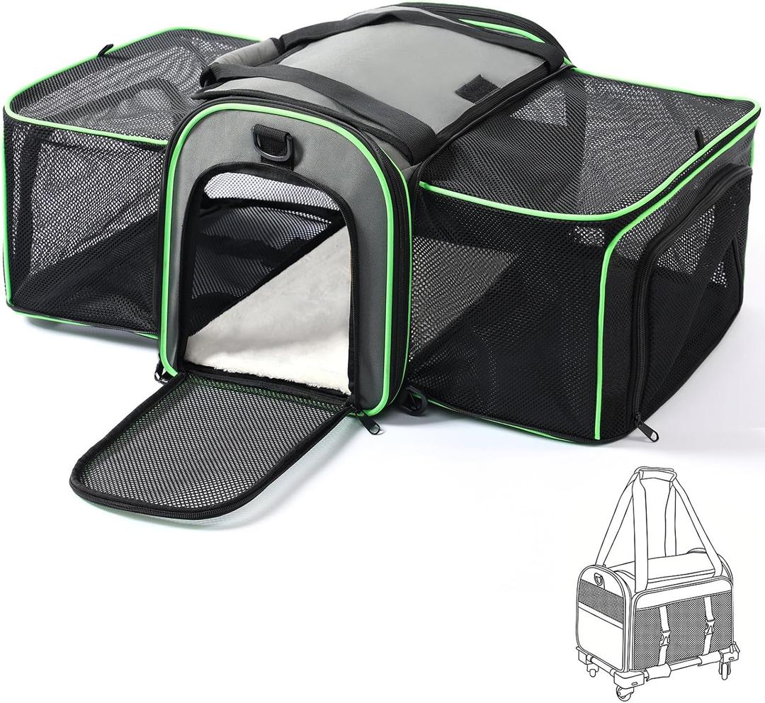 Gardner Pet Expandable Cat Carrier Airline Approved (18x12x12 in), 2-Side Square Extension Pet Travel Carrier for Medium Cats up to 15 lbs, Mesh Soft-Sided Cat Carrier Bag
