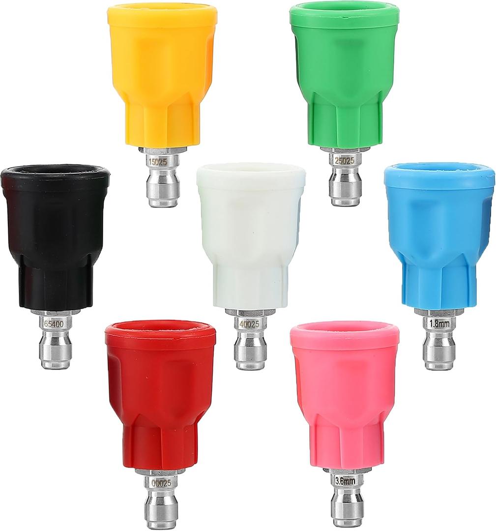 7Pcs Pressure Washer Nozzle Guard, Power Washer Tips with Upgraded Rubber Protector Cover, Stainless Steel Pressure Washer Tips with 1/4" Quick Connect, Orifice 3.5