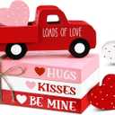 7 Pcs Valentine's Day Table Decorations Valentines Tiered Tray Decor Faux Book Bundle with Twine Red Truck Table Centerpiece Farmhouse Heart Wooden Sign for Home Indoor Party Bookshelf Gift