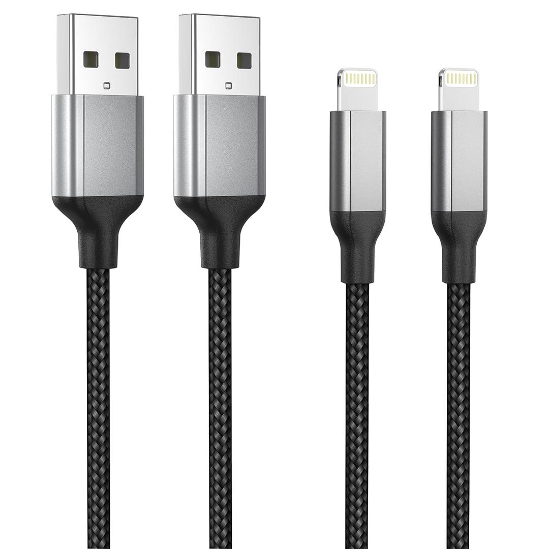 3 x 1.5ft Lightning Cable Short, [MFi Certified] 2 Pack 20W iPhone Charger Fast Charging for Car, 1.5 Foot Braided Apple Carplay Cord for iPhone 14 13 12 11 Pro Max Mini XR XS X 8 7 Plus SE, iPad, Airpods (Black Grey)