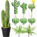 Artificial Cactus Decor Set, 9 Piece Fake Cactus Plants Indoor, 24 Inch Large Faux Potted Cactus with 6 Cactus Picks and 2 Fern Stems