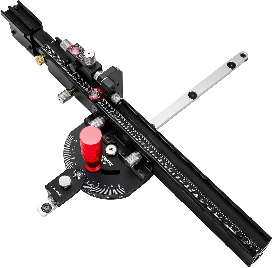 Table Saw Miter Gauge with Micro Adjustable Flip Stop and Extendable Fence and Quick Angle Stop for Table Saw Band Saw Router Table Fit 3/8 x 3/4" T Slot for Woodworking Crosscut, Miter Cut