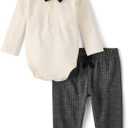 The Children's Place Baby Boys' And Newborn Long Sleeve Polo Bodysuit and Pants, 2 Piece Outfit (3-6 Months, Black)