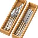 Bamboo Kitchen Drawer Organizer, Stackable Silverware Tray Utensil Organizer Cutlery Holder for Kitchen,Wooden Storage Box for Bathroom, Multi-Use Storage Bins Dividers for Office(12x3x2.5 inch