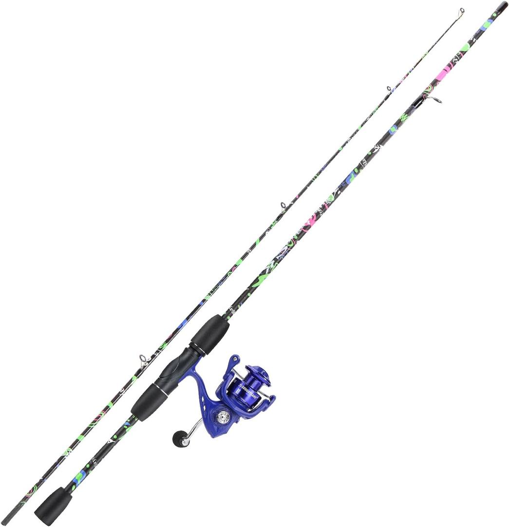 Sougayilang Fishing Rod Combo, 2-Piece 6-Foot Graphite & Fiberglass Rod with Anti-Reverse Spinning Fishing Reel (1Pack/2Pack)