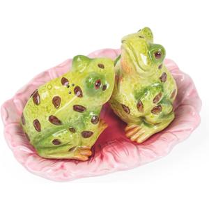 Ceramic Salt & Pepper Shakers,Hand Painted Novelty Frog and Lotus Leaf Kitchen Dcor