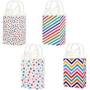 Hrovsur 8Pcs Colorful Small Gift Bags with Tissue Paper, Kraft Paper Gift Bags with Handles for Men Women Girls Kids Tea Party Birthday Wedding