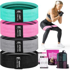 Resistance Bands for Working Out with Workout Bands Guide. 4 Booty Bands for Women Men Fabric Elastic Bands for Exercise Bands Resistance Bands for Legs Bands for Working Out Hip Thigh Glute Bands Set (Aqua, Pink, Grey, Black)