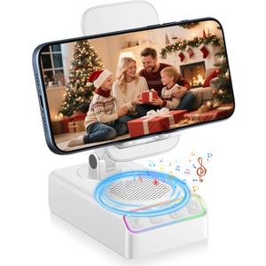 Adjustable Cell Phone Stand with Wireless Induction Bluetooth Speaker, HD Surround Sound for Home and Outdoors, Compatible with iPhone/iPad/Samsung Galaxy, Popular Gifts for Men Women Dad Mom (White)