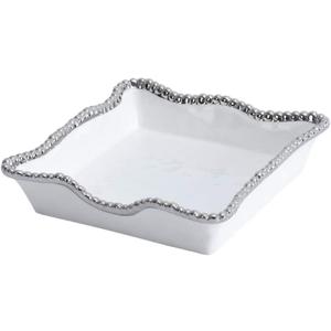 Pampa Bay Salerno Porcelain Luncheon Napkin Holder, White (White and Silver)