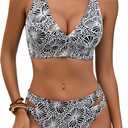 Blooming Jelly Womens Cheeky Bikini Sets Push Up Two Piece Swimsuit High Cut Tie Back Bathing Suits Curvy Swim Suit (Black, S)