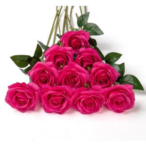 DuHouse 10pcs Silk Roses Artificial Flowers Fake Rose for Arrangement Wedding Party Home Decoration (Fuchsia)