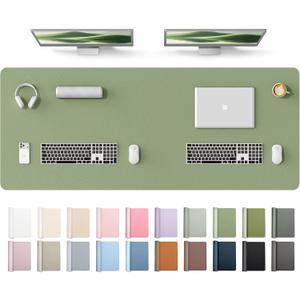 YSAGi Leather Desk Protector, Office Mat, Large Mouse Mat, Non-Slip PU Leather Blotter, Laptop Desk Mat, Waterproof Writing Pad for Office and Home(Bamboo Green, 63" x 24")
