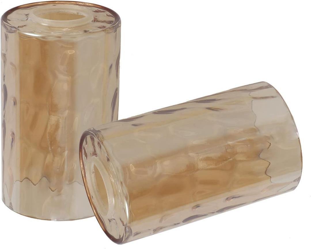 2 Pack Hammered Glass Lamp Shade, Amber Colored Cylinder Light Fixture Shade Replacement, Water Ripple Globe for Chandelier, Wall Sconce, Pendant Light, 1 5/8 inch Fitter