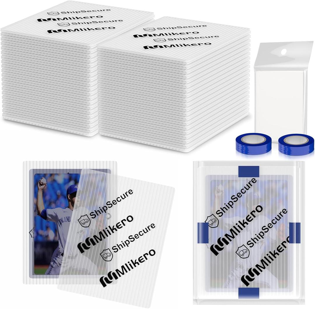 120 Pack Trading Card Shipping Protectors, 3.5'' x 4.5'' Plastic Card Protector with Tape Rolls for Mailing Sports Cards