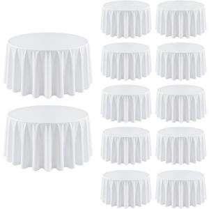 12 Pack Round Tablecloth 90 Inch Cloth White Tablecloth for Round Tables, Washable Polyester Table Cloth Stain and Wrinkle Resistant Decorative Table Cover for Wedding Party Dining Banquet