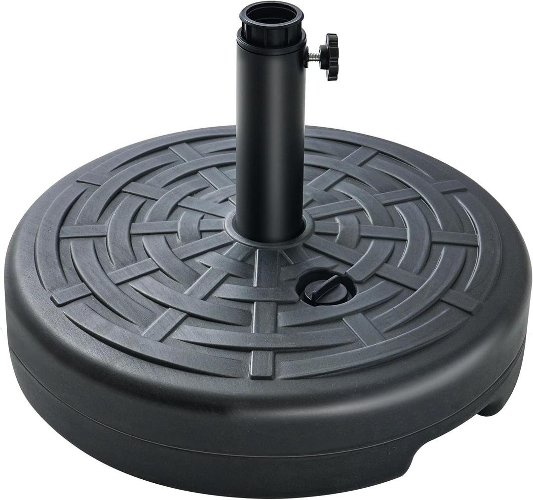 FLAME&SHADE Patio Umbrella Base Stand - 60 lbs 17.7" Fillable Outdoor Umbrella Base, Water Filled Heavy Duty Base for Table Market Umbrella Holder, Garden, Backyard, Pool, Beach(Black)