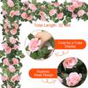 Aneco 4 Pack 32 FT Pink Flower Artificial Rose Vines Roses Fake Vine Flowers Plants Party Supplies for Holiday Wedding Garden Craft Art Decoration