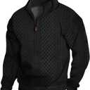 Men's Quarter Zip Sweatshirt Pullover Sweater Casual Long Sleeve Stand Collar Quarter Sweaters (Large, Black)