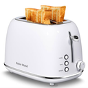Roter Mond 2 Slice Toaster Retro Stainless Steel with Bagel, Cancel, and Defrost Functions, 6 Bread Shade Settings, Extra Wide Slots and Removable Crumb Tray, White