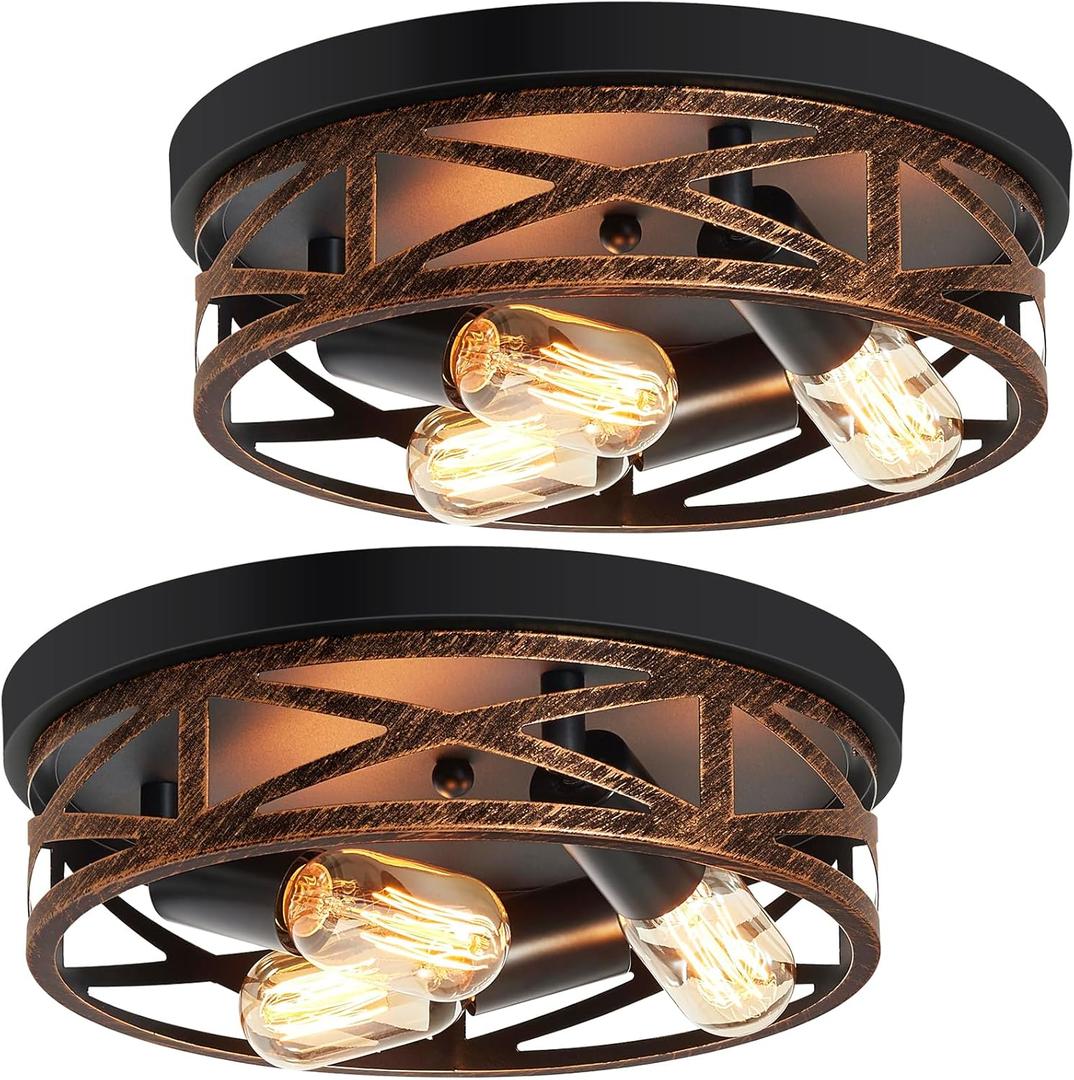 ZHU YAN Farmhouse Flush Mount Ceiling Light,3-Light Ceiling Light Fixture Hallway Ceiling Light Fixtures, Light Fixtures Ceiling Mount for Hallway Kitchen, Entryway, Hall (Pack of 2) (12.9in-Rustic Black)