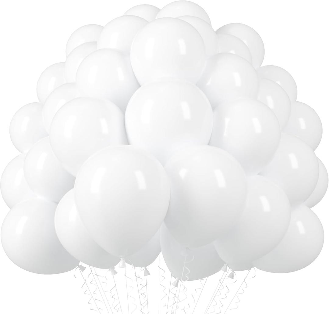 Voircoloria 110pcs White Balloons 12inch Matte White Latex Party Balloons for Wedding, Birthday, Graduation, Bridal Shower, Baby Shower, Bachelorette and Engagement Decorations