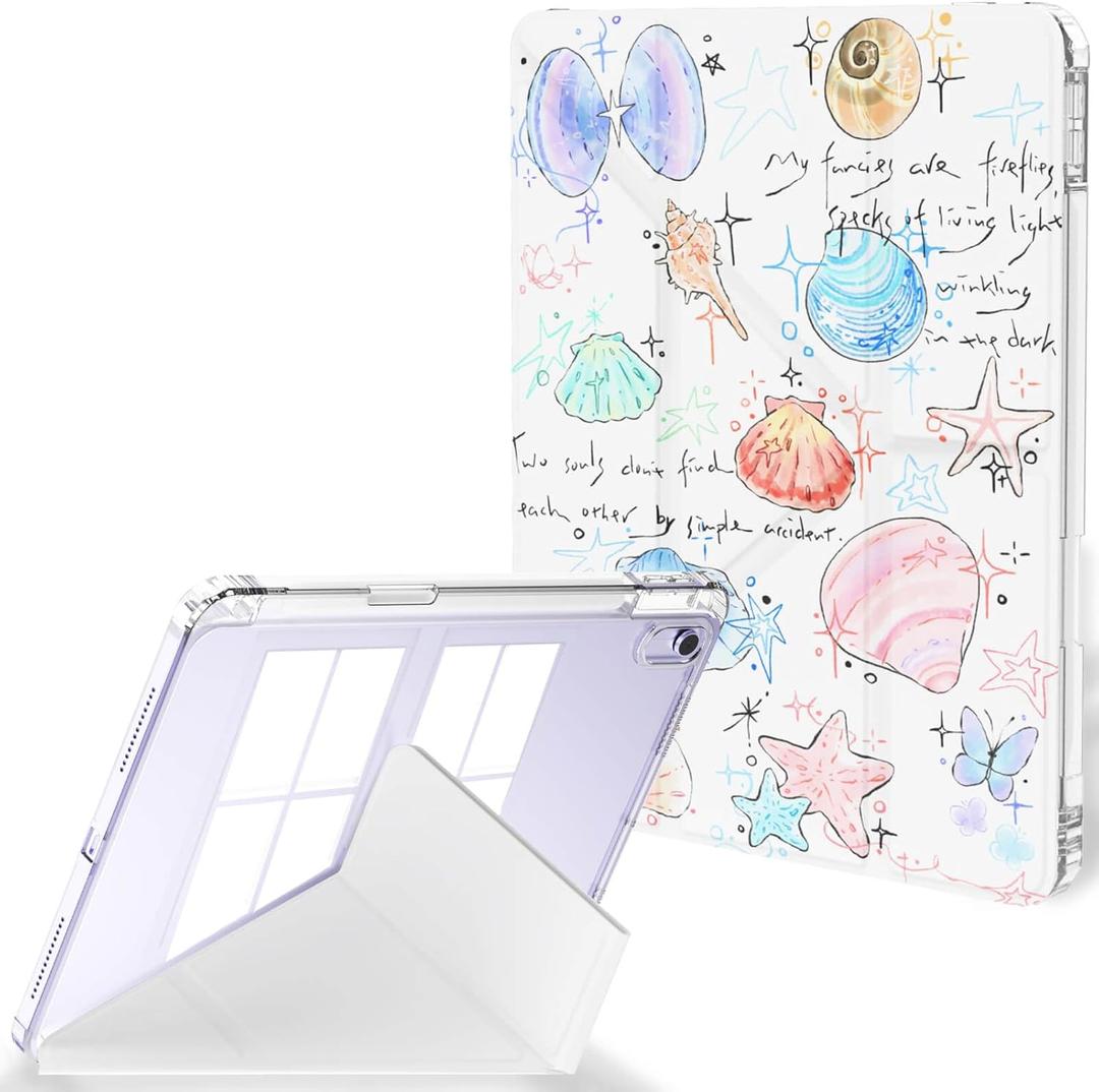 Feams Y-Fold Case for iPad Air 11-inch M3 2025 / M2 2024, iPad Air 5th/4th Generation 2022/2020 10.9 Inch Y-Fold Standing Case Clear Back with Landscape Portrait Mode Pencil Holder, Seashell