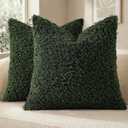 decorUhome Pack of 2 Throw Pillow Covers 20x20 Inch, Faux Fur Decorative Sherpa Pillow Covers Fuzzy Accent Soft Sheepskin Fleece Pillow Cases for Couch Living Room Bed, Olive Green