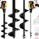 2pk Auger Drill Bit for Planting with Gloves (1.6 x 16 Inch & 3.5 x 16 Inch Set) - Heavy Duty Garden Spiral and Bulb Planter Tool for Digging Holes - Compatible with 3/8 Inch Hex Drive