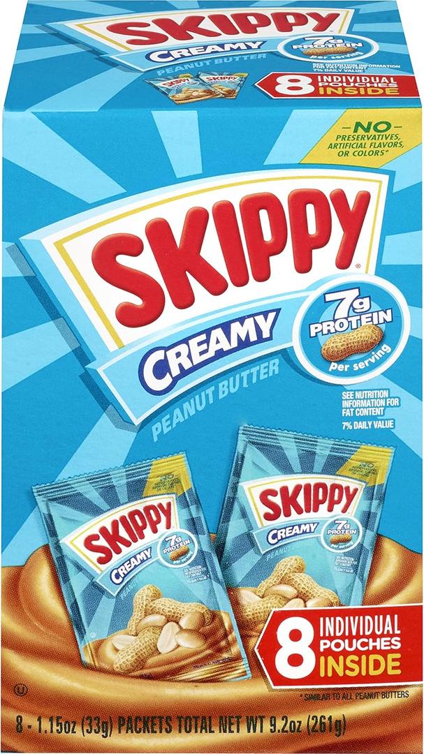 SKIPPY Creamy Peanut Butter Individual Squeeze Packs, 9.2 Ounce, (8 Pouches, Pack of 8) BBD:07-14-26