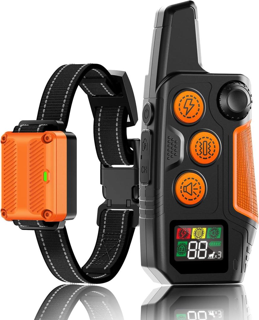 Dog Shock Collar with Remote Control 3300FT Range IPX7 Waterproof Rechargeable E Training Collar for Dogs Training 3 Modes for 5-120lbs Small Medium Large Dogs