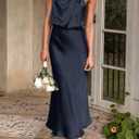 PRETTYGARDEN Women's 2026 Summer Satin Dress Elegant Sleeveless Mock Neck Cocktail Party Maxi Dresses (Dark Navy)