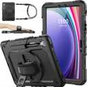 SEYMAC stock Case for Samsung Galaxy Tab S10 FE / S9 / S9 FE 5G Tablet Case Protective with Screen Protector, Pencil Holder, 360 Rotate Stand, Hand Strap, Shoulder Strap, Black1