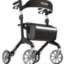 Pelegon Rollator Walker with Seat for Seniors Lightweight Foldable Walker with Padded Seat & Backrest, Adjustable Handles, Reflective Frame, Carry Bag Heavy-Duty 300lb Support - Black