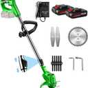 String Trimmer Cordless, PATIOX Electric Weed Wacker & Edger, Cordless Weed Whacker Battery Operated with Battery, Batteyr and Charger Included (2.0AH Battery), Green