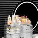 ZHIAI Stackable Cosmetic Organizer, Acrylic Cosmetic Organizer for Dresser, Vanity, Kitchen Cabinet, Bathroom, Under Sink, Home Organization and Storage (1 Top 3 Drawers)