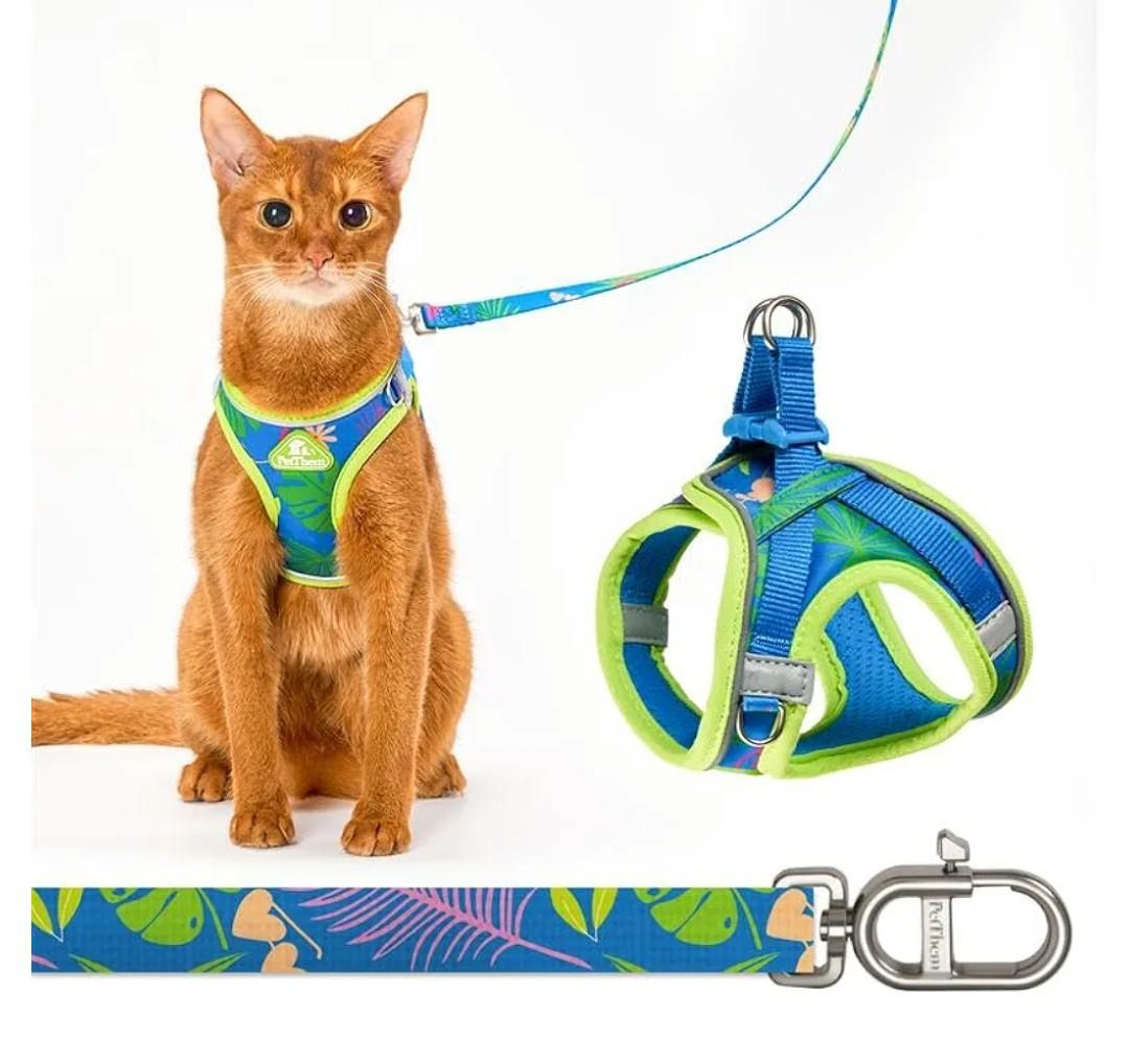 Cat Harness and Leash Set, Step-in Escape Proof Adjustable Vest Harness for Cats, Lightweight Soft Breathable Reflective Kitten Harness for Walking Travel, Camping, L