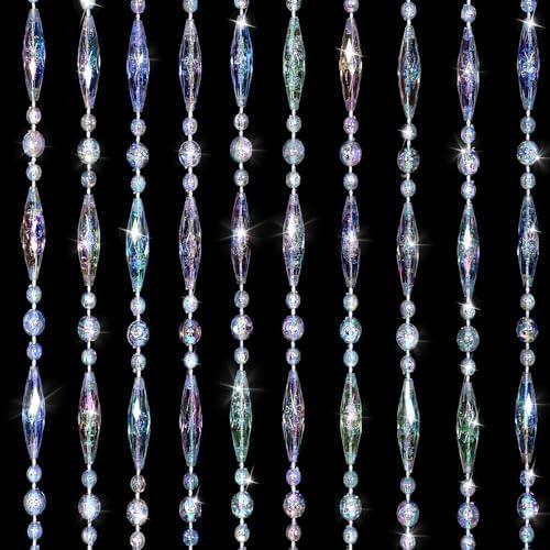 ANMINY 30 Strands Beaded Curtains Doorways Iridescent Crystal Door Beads Curtains High-Density Acrylic Hanging Doorway String Curtains for Window Living Room Wedding 35" x 79" - Oval Beads : Home & Kitchen