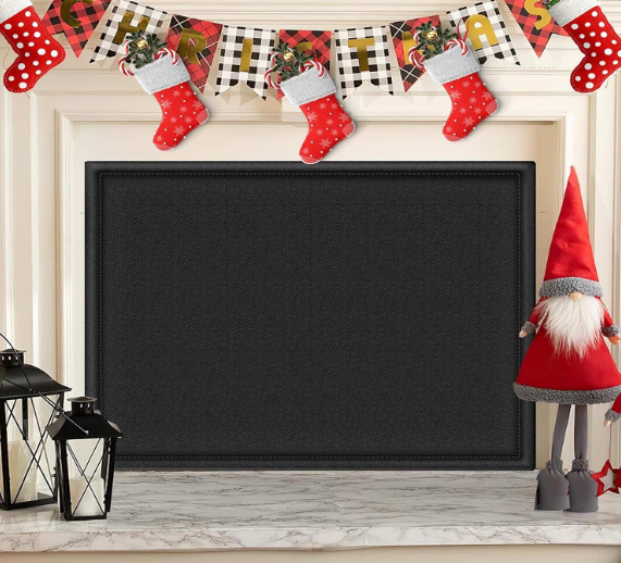 CADARA Fireplace Blocker Blanket Stops Heat Loss, Magnetic Fireplace Draft Stopper, Indoor Fire Place Draft Cover with Hook and Loop Tapes, Cold Air Blocker Save Energy, Black 39" W x 36" H