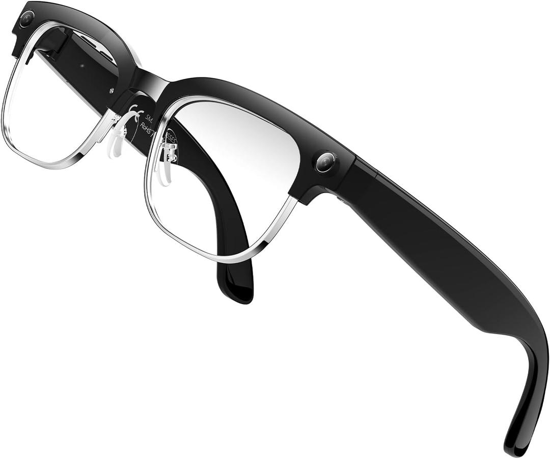 AI Glasses with Camera,4K with Audio Bluetooth AI Glasses with Chat GPT for Men 160+ Languages 8MP Video Recording, Smart Eyewear for Gaming Meeting Travel Trade Business, Silicone Sound Tube