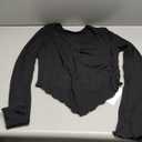 Avanova Women's Long Sleeve Square Neck Crop Top Twist Front Asymmetrical Shirt Black Large