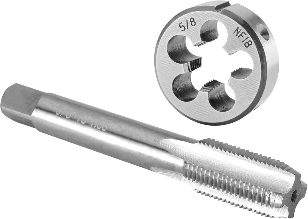 Burkit 5/8"-18 UNF Tap and Die Set, 5/8 x 18 UNF Machine Thread Tap and Round Die Right Hand