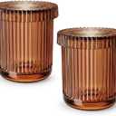 2 Pack Qtip Holder - Apothecary Jars with Lids, Bathroom Organizers and Storage Canister for Cotton Balls,Swabs,Floss Picks,Hair Ties,Clear Glass Vintage Bathroom Decor Jar Set (Brown)