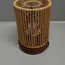 Small Rattan Table Lamp for Bedroom, Boho Bedside Lamp with Warm LED Bulb, Handwoven Wicker Nightstand Lamp for Nursery, Entryway & Dorm, Mini Ambient Night Light with Wood Base (8.6" Tall) (Standard, Plug-in / Cylinder Shape)